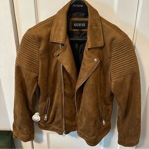 GUESS Men's Tan Suede Bomber Jacket